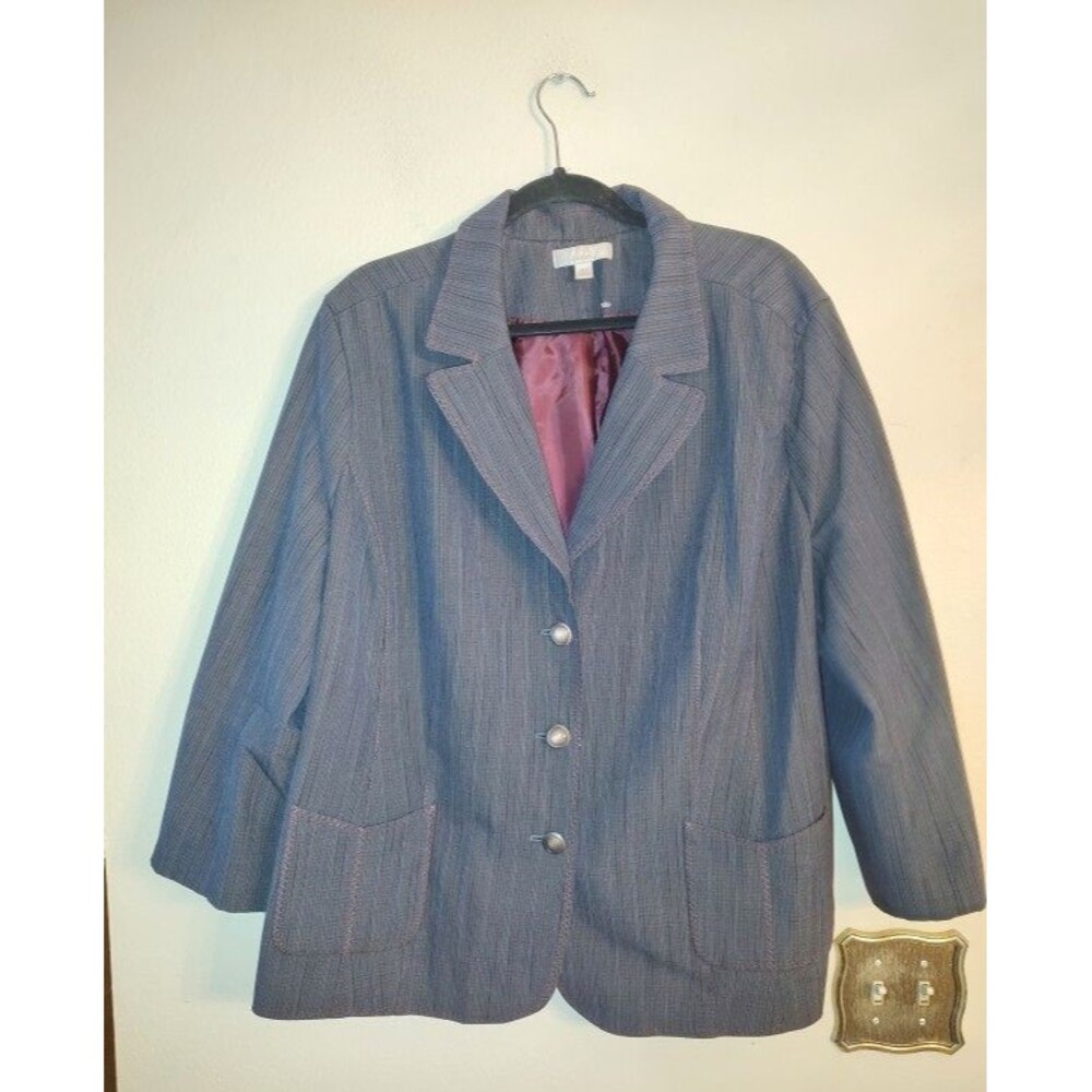 Vintage Women's Caslon 3 Button Blazer Gray Soft Stretch Jacket Size 24W